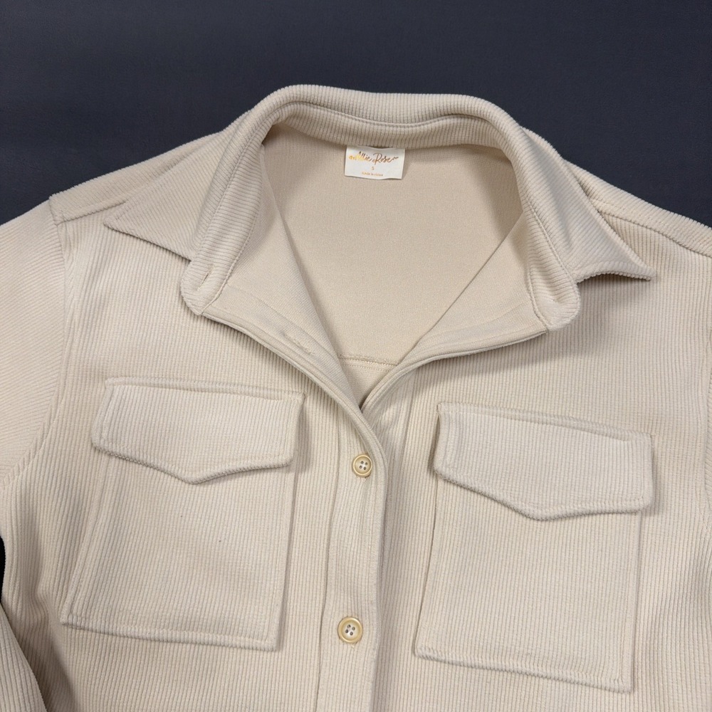 Millie Rose cream corduroy shacket features button-flap chest pockets Size S